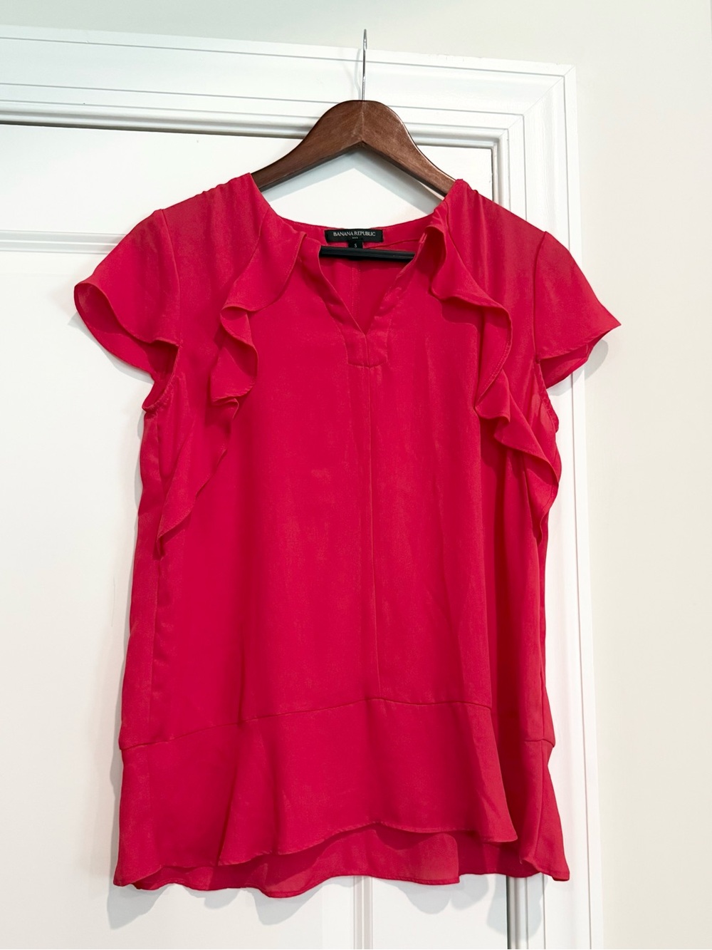 Banana Republic Hot Pink Ruffle-Sleeve V-Neck Blouse